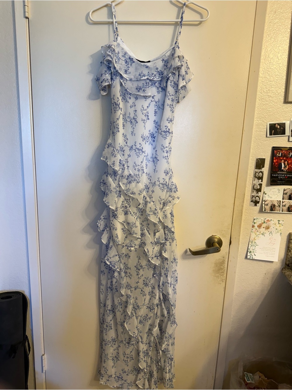 Forever 21 Light Blue Floral Ruffle Maxi Dress